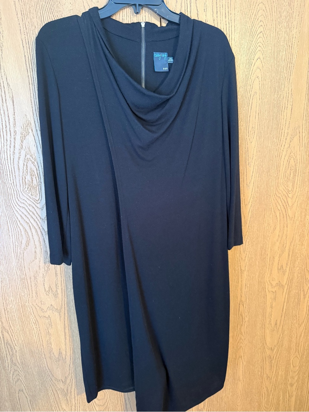 Gabby Skye Black Draped Asymmetrical Cowl Dress